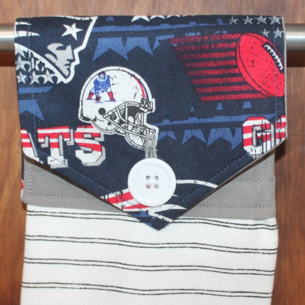 NEW ENGLAND PATRIOTS HAND TOWEL BLACK & GRAY HANDMADE HANGING KITCHEN WHITE